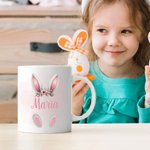 Personalized Fresh Flower Wreath Bunny Ears 12oz Enamel Mug 11/15 oz Ceramic Mug with Name Easter Party Favor Gift for Kids and Families