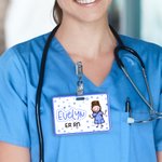 Personalized Cartoon Nurse Simple Line Drawing Acrylic ID Badge Buddy with Name Nurse Week Birthday Gift for Nurse Doctor Medical Staff