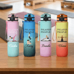 Personalised Cartoon Pilates Character Leakproof 32 oz Water Bottle with Name and Time Marker Sport Accessories Birthday Gift for Woman Pilates Lovers