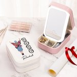 Personalisierte Geburt Blume Schmetterling Graduate Leder Schmuckkästchen mit LED Drei-Farben-Spiegel einstellbar Gratulation Graduation Geschenk für Frauen