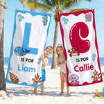 Asciugamano da spiaggia morbido e personalizzato a tema oceano con nome e iniziali Regalo per bambini e bambine per la festa in spiaggia