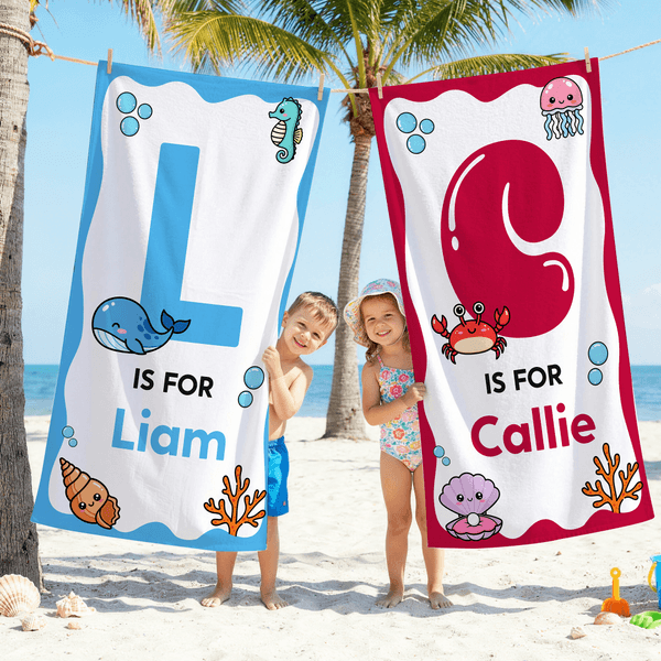 Asciugamano da spiaggia morbido e personalizzato a tema oceano con nome e iniziali Regalo per bambini e bambine per la festa in spiaggia