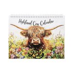 Personalized 1-4 Photos 2026 Floral Highland Cow Calendar with Text Anniversary Birthday Gift for Highland Cow Lovers