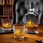 Personalised Golden Shield Initial Name Whiskey Decanter Birthday Father's Day Gift for Whiskey Lovers