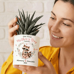 Personalized Floral Parent-Child Animal Ceramic Plant Pot with Bamboo Base Name and Year First Mother's Day Gift for Mom