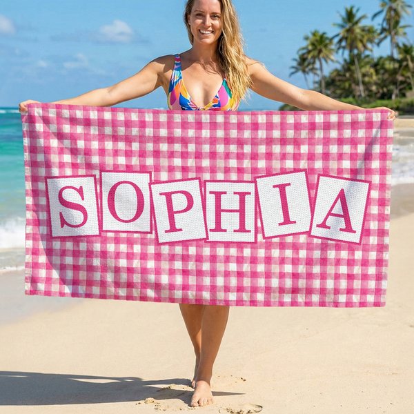 Personalisierte Multicolor Plaid Muster schnell trocken überdimensioniert Strand Handtuch mit Namen Strand Party Schwimmbad Geschenk für Familie Freunde