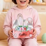 Gepersonaliseerde schattige bloem konijnen oren geschenkdoos met handvat en naam Paasfeest geschenk voor kinderen