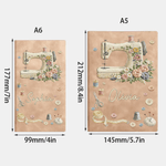Personalized Vintage Sewing Machine Pattern Name A5 A6 PU Leather Notebook Daily Use Birthday Gift for Sewers Women