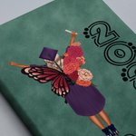 Personalized Birth Flower Butterfly Cartoon Graduate A5 A6 Leather Lined Notebook with Name and Year Graduation Keepsake Gift for Women