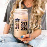 Personalized Class of 2026 Graduation Cartoon Character 20 oz Glass Cup with Name Birthday Graduation Gift for Graduates