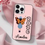 Personalisierte Geburt Blume Schmetterling Telefon Fall für iPhone mit Namen und Jahr Graduierung Geburtstag Geschenk für Frauen Absolventen