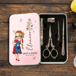Personalised Cartoon Sewing Girl Birth Flower 6 Pcs Sewing Tool Kit with Name Birthday Gift for Mom Grandma Sewing Lover