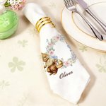 Personalized Vintage Watercolor Rabbit Floral Initial 100% Cotton Napkin with Name Table Decoration Easter Gift for Kids Family