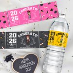 Personalized Class of 2026 Cartoon Graduate Water Bottle Label with Name School Year Graduation Party Gift for Graduates