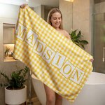Serviette de plage surdimensionnée personnalisée avec nom et motif à carreaux multicolores Cadeau de famille et d'amis pour la piscine