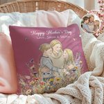 Personalised Watercolour Hand-Painted Style Photo Cushion Cover with Name Home Decor Mother's Day Gift for Woman