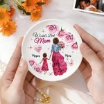 Personalised Warm Parent-Child Clipart Ceramic Jewellery Tray with Name and Text Mother's Day Birthday Gift for Mom Grandma