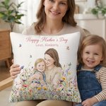Personalised Watercolour Hand-Painted Style Photo Cushion Cover with Name Home Decor Mother's Day Gift for Woman