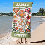 Gepersonaliseerd Oceaanwezens Patroon Oversized Snel Droog Strandlaken met Naam Strand Accessoires Verjaardagscadeau voor Vrienden Familie