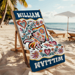Gepersonaliseerd Oceaanwezens Patroon Oversized Snel Droog Strandlaken met Naam Strand Accessoires Verjaardagscadeau voor Vrienden Familie