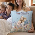 Personalised Watercolour Hand-Painted Style Photo Cushion Cover with Name Home Decor Mother's Day Gift for Woman