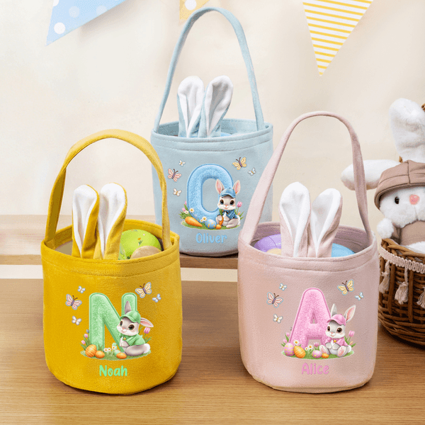 Panier de Pâques personnalisé lapin initial papillon avec nom oeufs chasse Fête de Pâques Cadeau de Pâques pour enfants