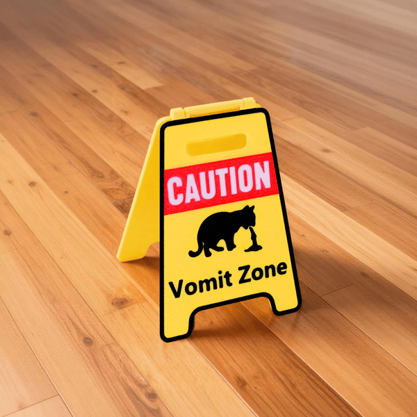 Personalized Funny Cat Vomit Silhouette Caution Sign with Text Desk Decor Daily Use Gag Gift for Cat Owner Lover