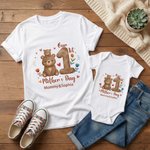 Personlig blomma hjärta söt djur mamma baby 100% bomull T-shirt Baby Bodysuit Matchande outfit med namn 1: a Mors dag present till baby mamma