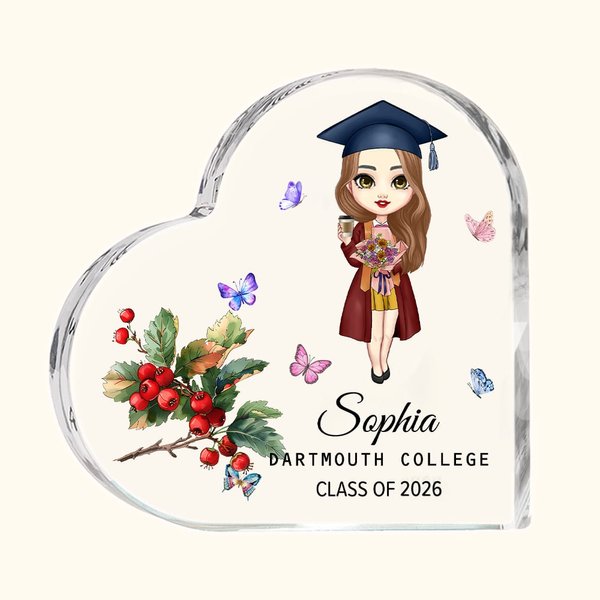Personalized Birth Flower Cartoon Character Heart Shaped Acrylic Plaque with Name Desk Decor Graduation Birthday Gift for Graduates