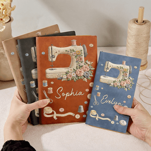 Personalized Vintage Sewing Machine Pattern Name A5 A6 PU Leather Notebook Daily Use Birthday Gift for Sewers Women
