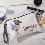 Personalisierte Geburt Blume Graduation Cap Makeup Tasche mit Namen Jahr und Armband Graduation Keepsake Geschenk für Absolventen