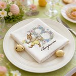 Personalized Vintage Watercolor Rabbit Floral Initial 100% Cotton Napkin with Name Table Decoration Easter Gift for Kids Family