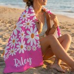 Personalised Daisy Multicolor Quick Dry Microfiber Beach Towel with Name Travel Birthday Gift for Family Friends