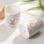 Personalized Floral Parent-Child Animal Ceramic Plant Pot with Bamboo Base Name and Year First Mother's Day Gift for Mom