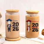 Personalized Class of 2026 Graduation Cartoon Character 20 oz Glass Cup with Name Birthday Graduation Gift for Graduates