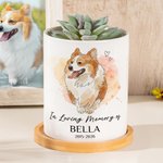 Personalised Watercolour Pet Photo Heart Succulent Planter Pot with Name and Bamboo Tray Home Decor Memorial Gift for Cat Dog Pet Owner