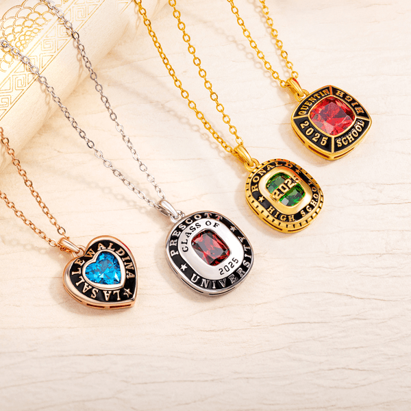 Personalized Birthstone Shield Badge Sterling Silver Necklace with Text Dainty Jewelry Class of 2026 Graduation Gift for Graduates Classmates Friends