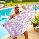 Personalised Daisy Multicolor Quick Dry Microfiber Beach Towel with Name Travel Birthday Gift for Family Friends