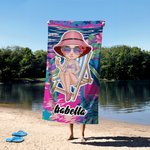 Toalla de playa de gran tamaño de secado rápido con el nombre de un personaje de vacaciones de dibujos animados cocotero Fiesta en la playa Cumpleaños Regalo para la familia Amigos