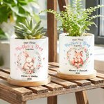 Personalized Floral Parent-Child Animal Ceramic Plant Pot with Bamboo Base Name and Year First Mother's Day Gift for Mom