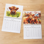 Personalized 1-4 Photos 2026 Floral Highland Cow Calendar with Text Anniversary Birthday Gift for Highland Cow Lovers