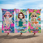 Toalla de playa de gran tamaño de secado rápido con el nombre de un personaje de vacaciones de dibujos animados cocotero Fiesta en la playa Cumpleaños Regalo para la familia Amigos