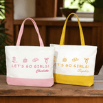 Henkilökohtainen Let's Go Girls Suuri kapasiteetti Kangaskassi nimi Päivittäinen käyttö Tytöt Matka Bachelorette Party lahja tyttö Morsiusneito