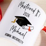 Personalised Mastered It Graduation Cap 11oz Name Mug with School Name and Year Graduation Gift for Graduates