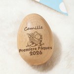Œuf de Pâques en bois personnalisé avec texte nom et année - Cadeau de Pâques pour bébés enfants