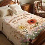 Personalised 1-12 Birth Flowers Soft Throw Blanket with Names and Text Home Decor Mother's Day Birthday Gift for Grandma