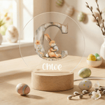 Personalised Flower Easter Bunny Initial LED Night Light with Name and Wooden Base Room Decor Birthday Easter Party Gift for Kids