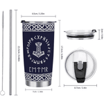 Personalized Multicolor Viking Runes Norse Mythology Insulated 20 oz Tumbler with Name Travel Daily Use Birthday Gift for Men