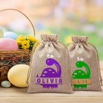Gepersonaliseerd schattig konijn-oor dinosaurus koord Gift Bag met naam Pasen Hunting Party Gift voor jongens meisjes
