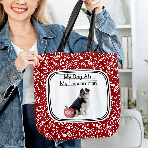 Personalized Apple Pet Photo Large Capacity Tote Bag with Name and Text Daily Use Anniversary Birthday Gift for Pet Lover Owner Teacher